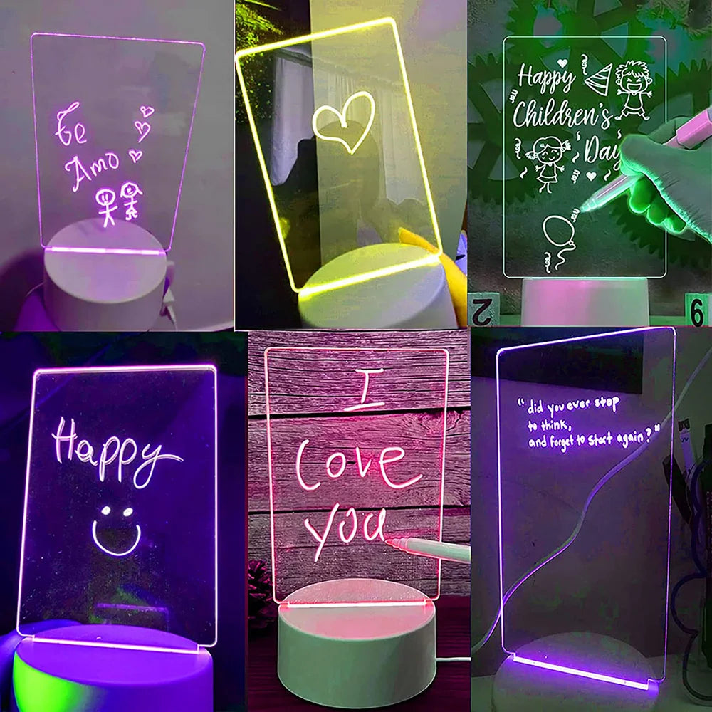 Creative Led Night Light Note Board Message Board with Pen USB Power Decor Night Lamp Gift for Children Girl Friend for Bedroom